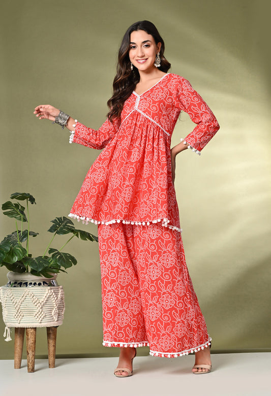 Printed Pure Cotton Kurti With Palazzo