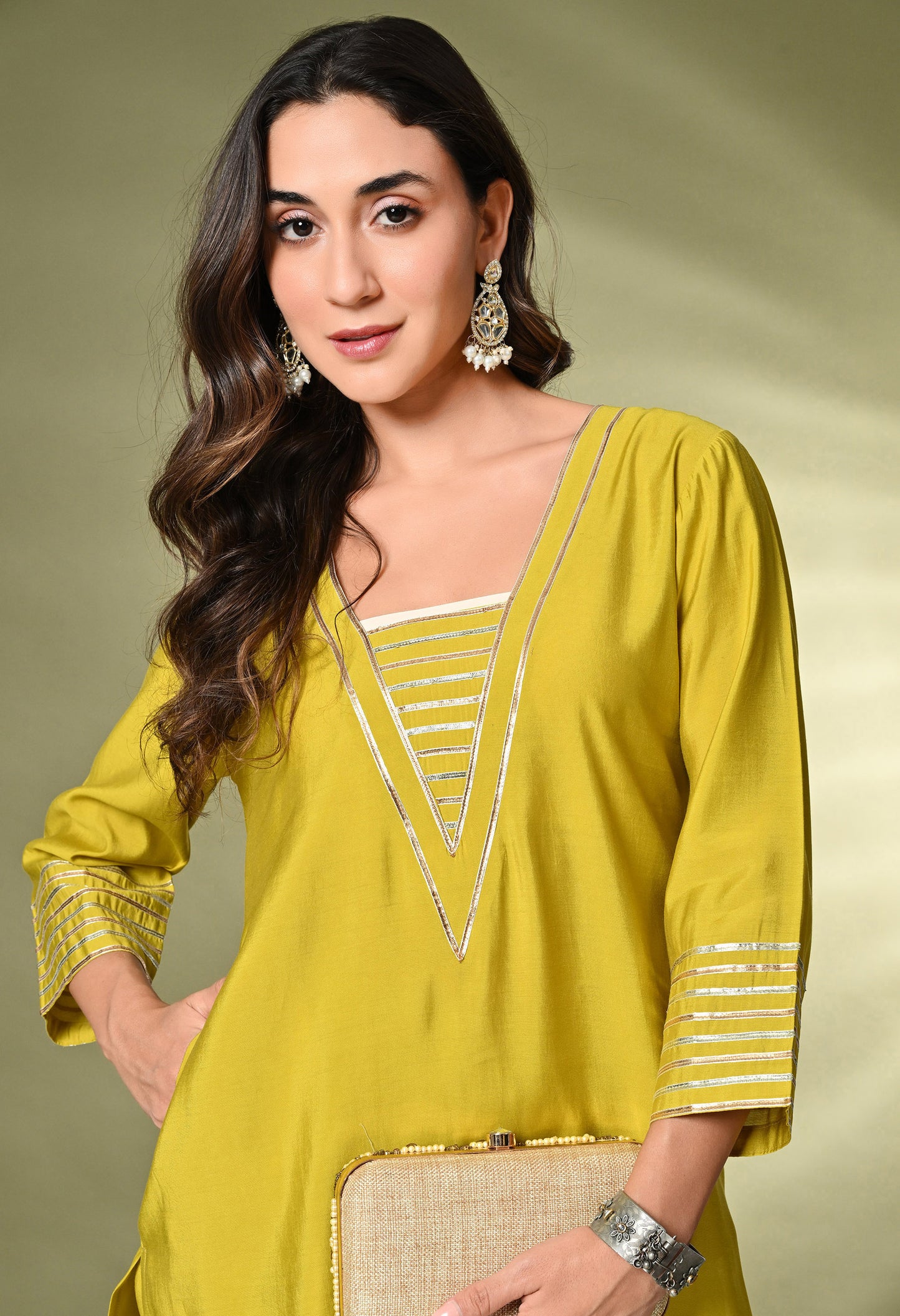 Lime Green Gotta Patti A-Line Kurta With Palazzo