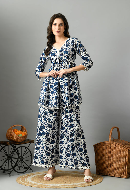 Floral Printed Pure Cotton Kurta with Palazzos