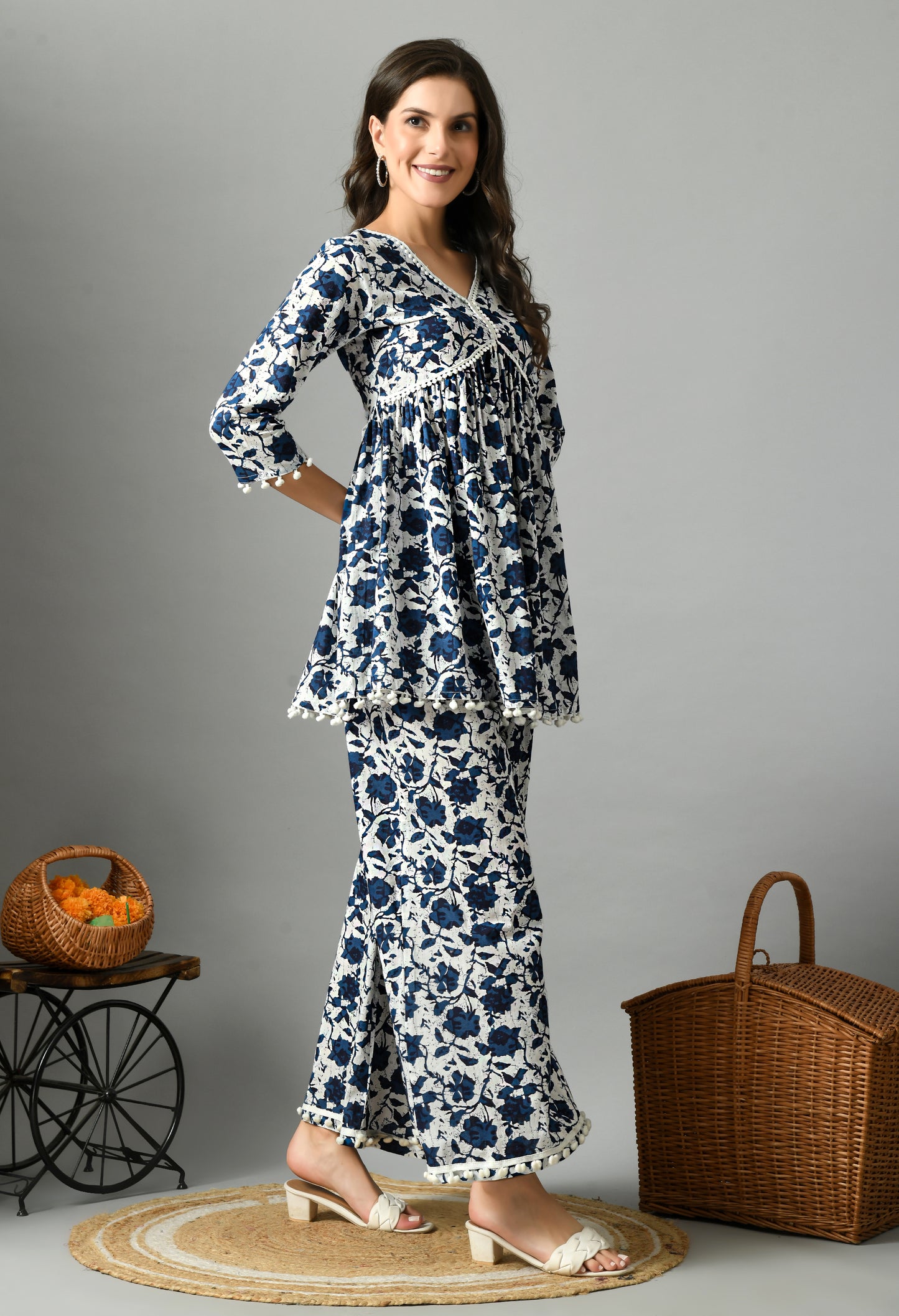 Floral Printed Pure Cotton Kurta with Palazzos