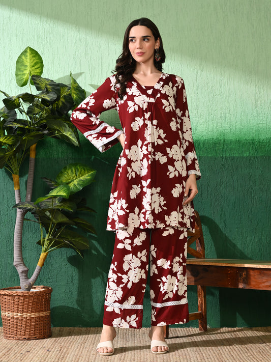 Printed A-Line Kurta With Trouser