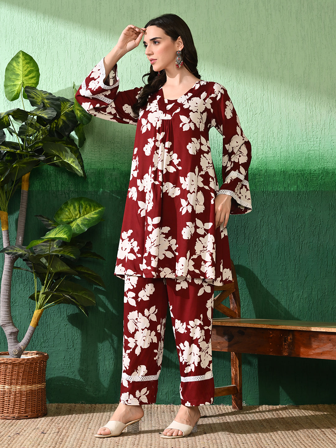 Printed A-Line Kurta With Trouser