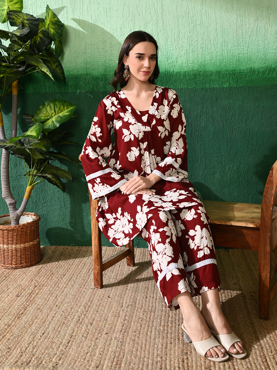 Printed A-Line Kurta With Trouser