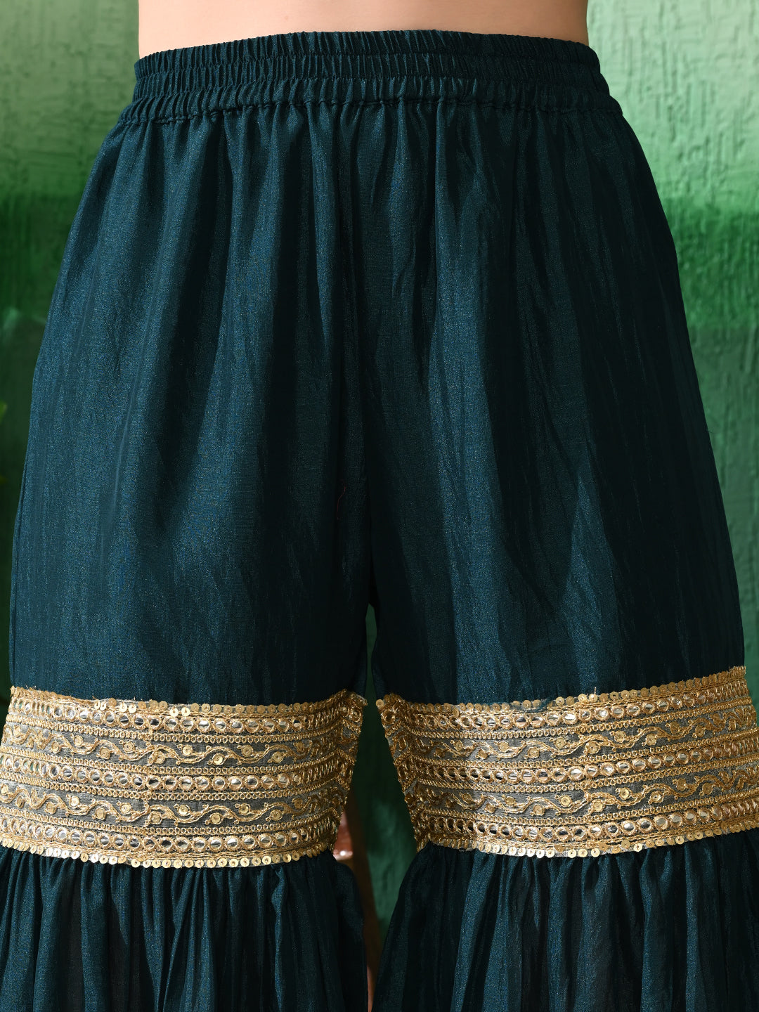 Exquisite Teal Blue Sharara Set: Vichitra Blend Silk with Intricate Gota Patti Work & Art Silk Dupatta
