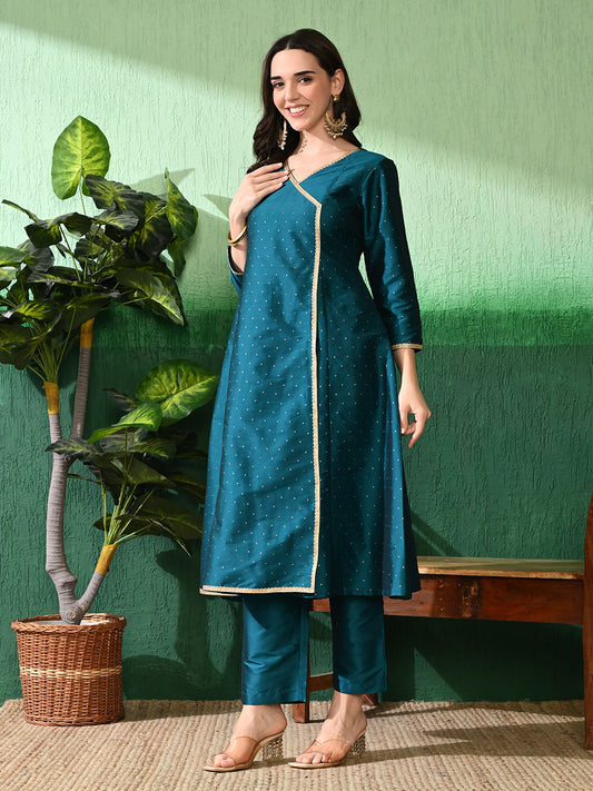 Embroidered Ethnic A-Line Kurta With Trousers