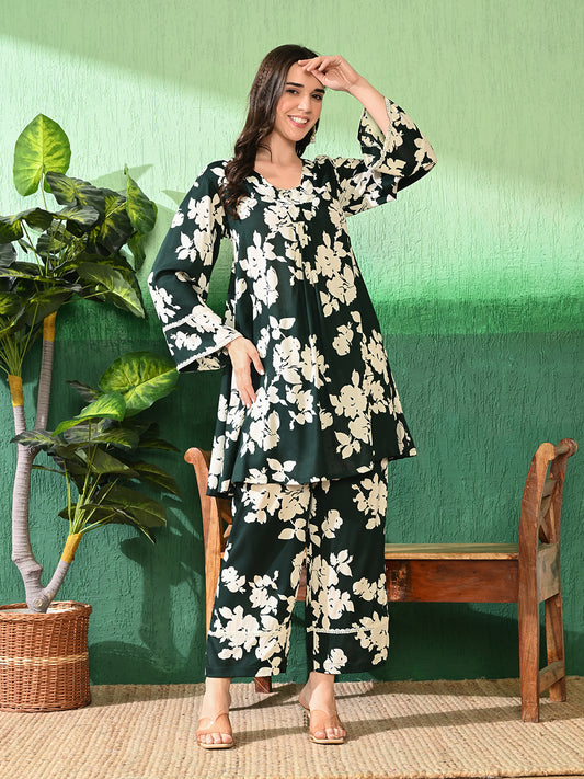 Printed A-Line Kurti With Trouser
