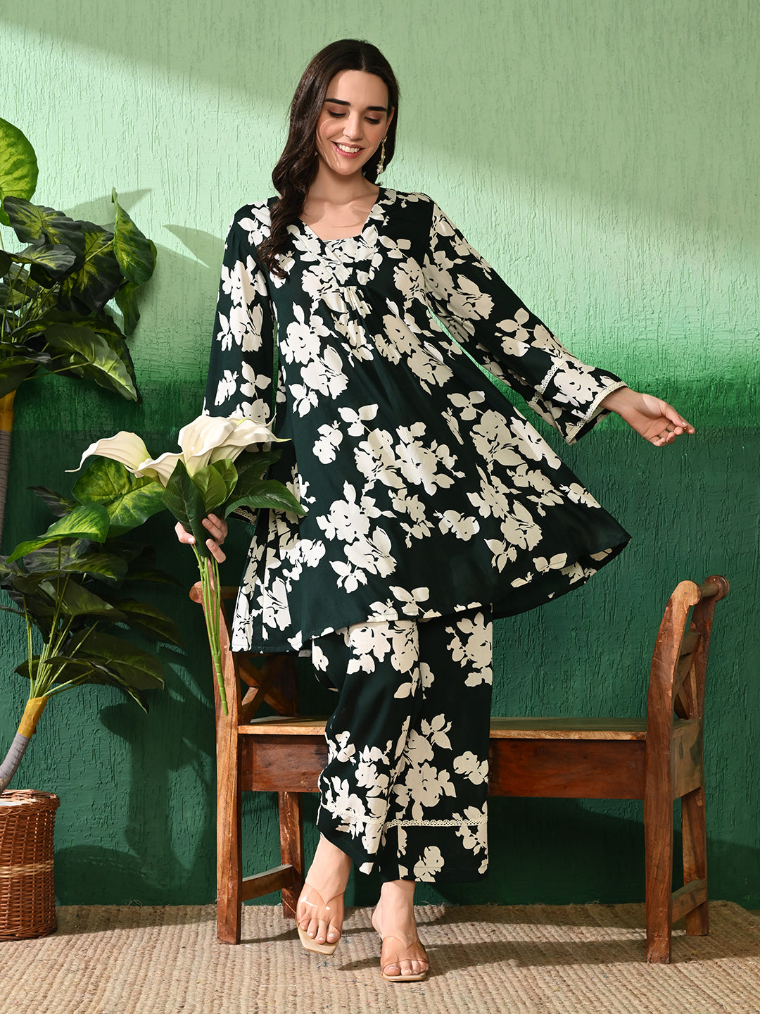 Printed A-Line Kurti With Trouser