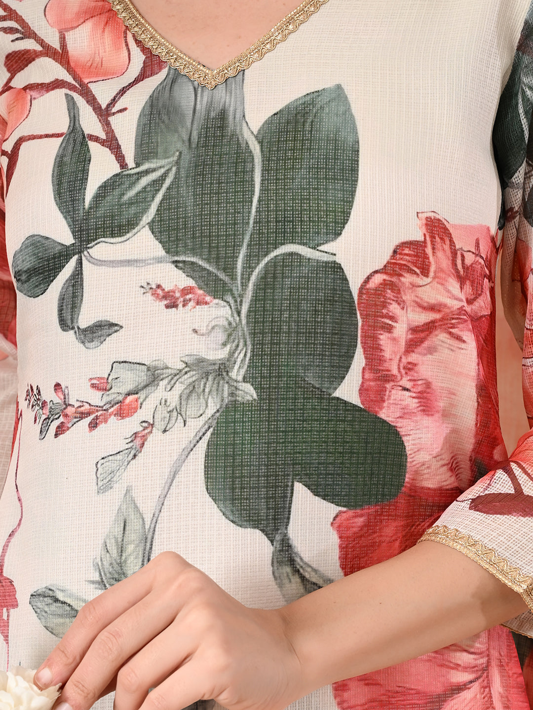 Elegant Floral Print Kota Check Kurta Set for Women | Festive Ethnic Wear