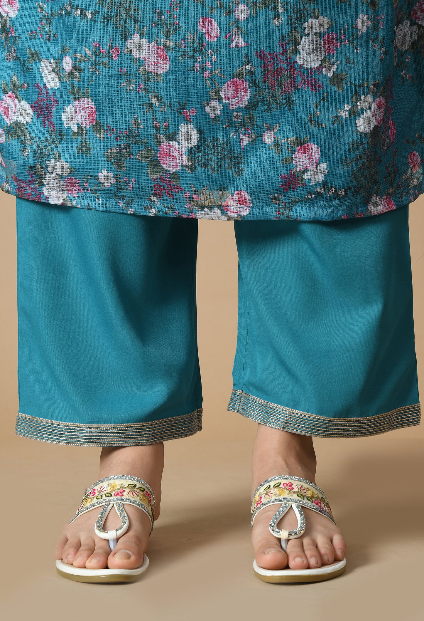 Floral Printed V Neck Straight Kurta With Palazzo