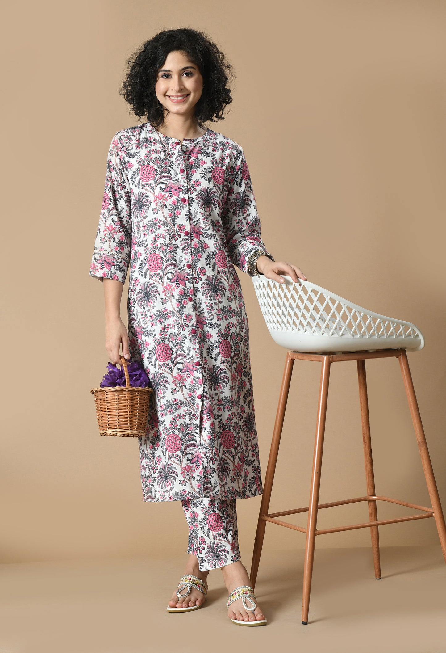 Floral Printed Straight Kurta With Palazzo
