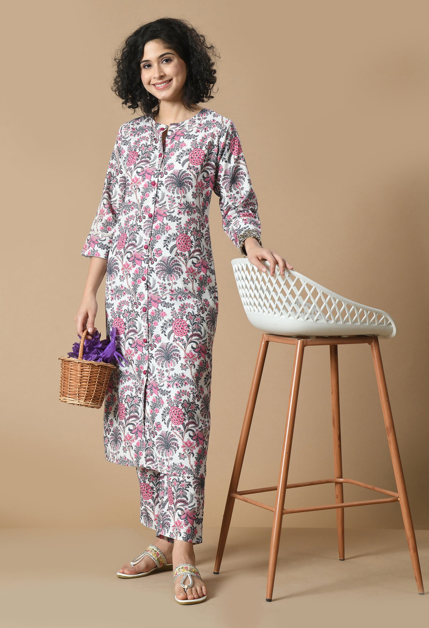 Floral Printed Straight Kurta With Palazzo
