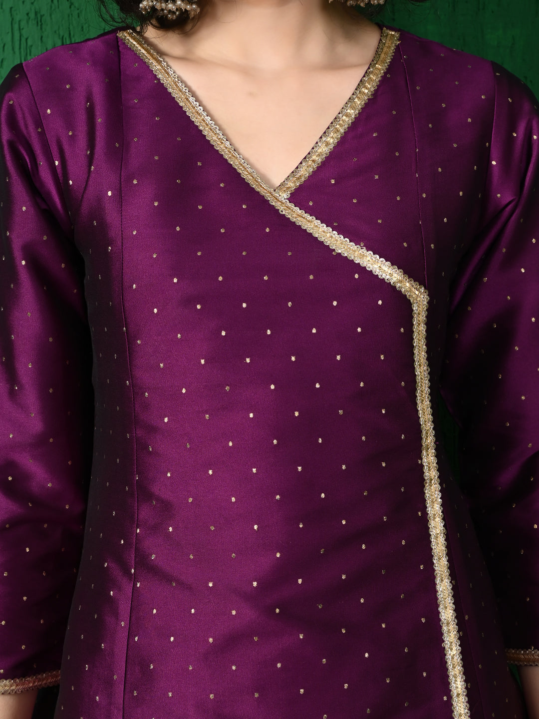 Radiant Purple Butta Taffeta Angrakha Kurta for Women