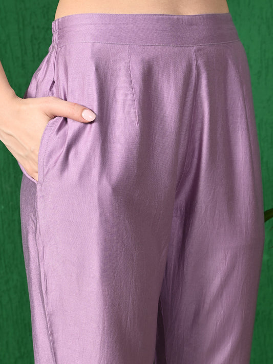 Elegant Lilac Embroidered Cotton Blend Kurta Set for Women - Perfect for Everyday & Festive Wear