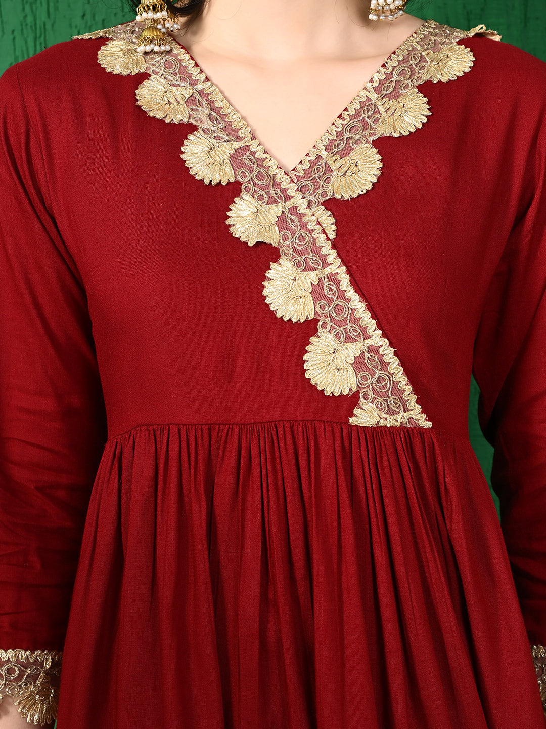 Regal Charm: Women's Maroon Viscose Rayon Angrakha Style Kurta Sharara Set with Art Silk Dupatta